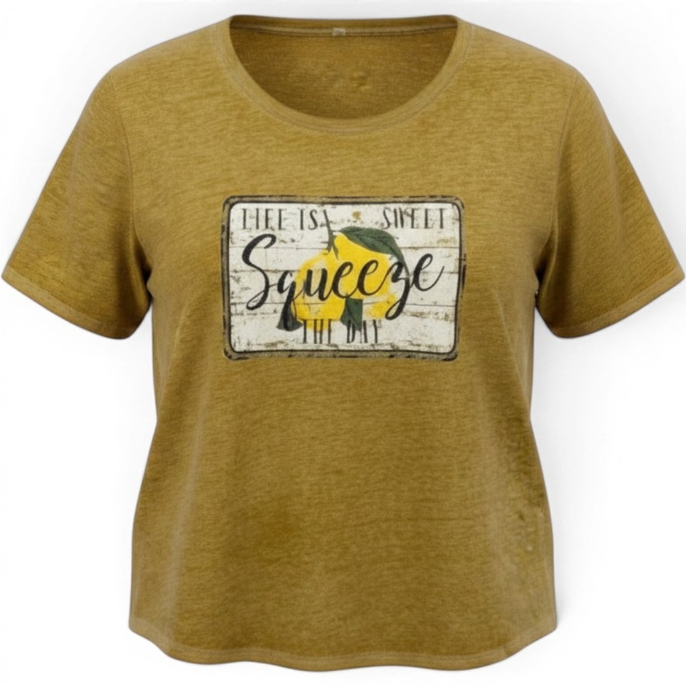 Cato Womens Plus 26/28W Mustard Yellow Lemon Squeeze The Day Graphic T-Shirt